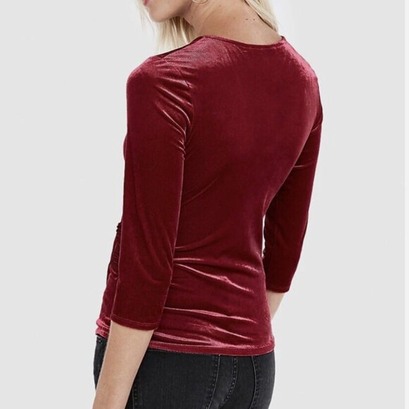 Express One Eleven Ribbed Velvet Wrap Front Top in Red, S - Picture 2 of 5